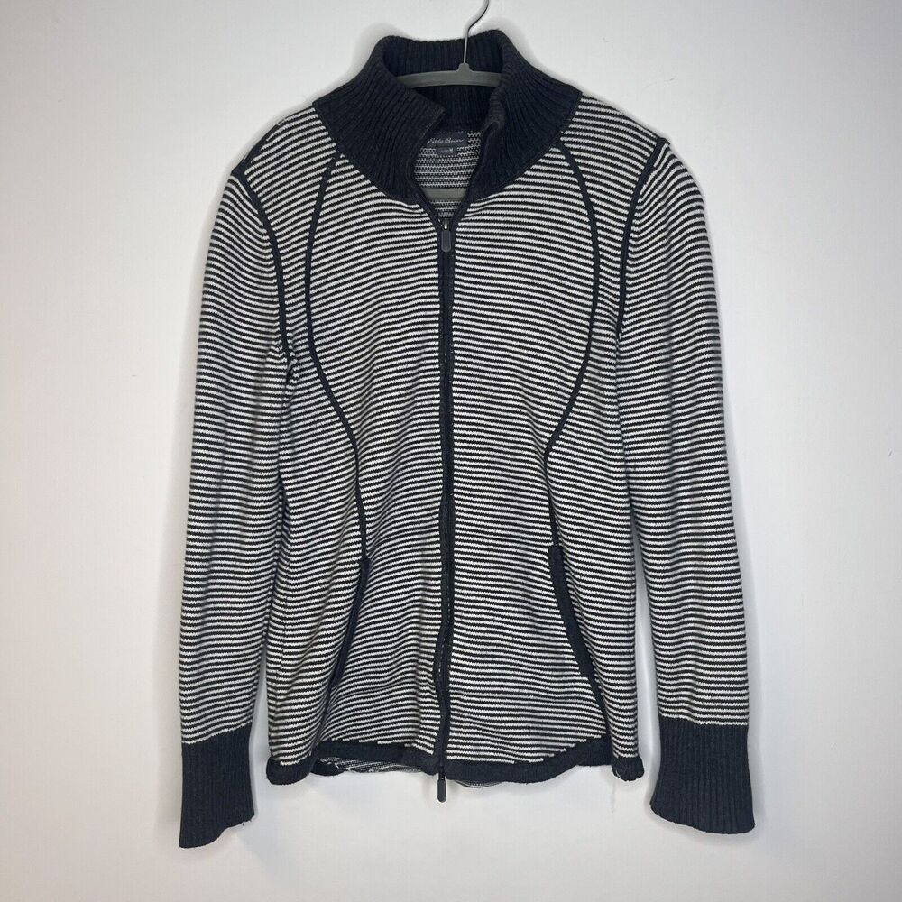 Eddie Bauer Grey White Striped Knit Zip Up Jacket size medium